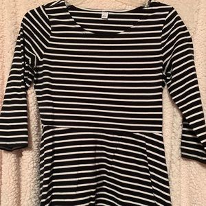 Black and white pinstripe knee length 3/4 dress